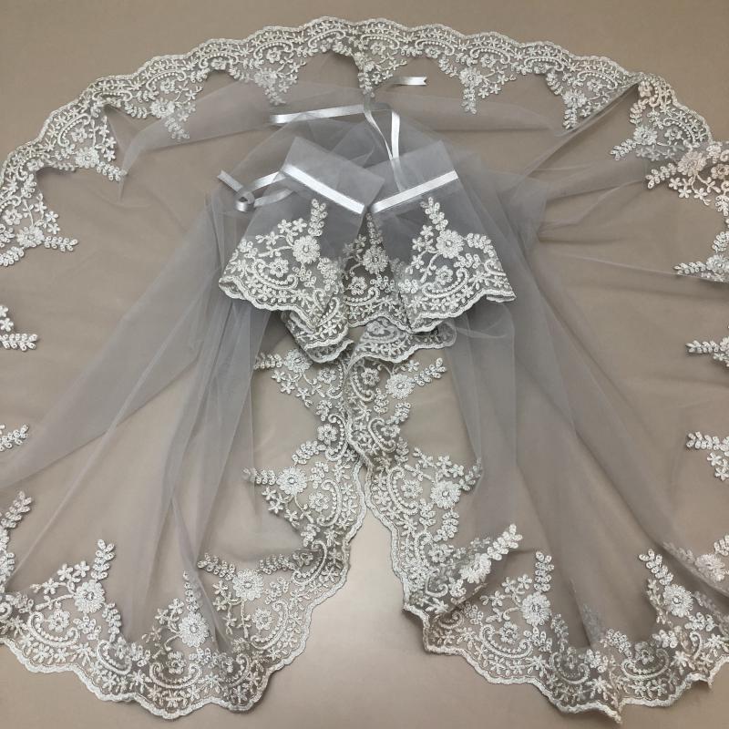Romantik Duvak Ve Eldiven Set  -Gümüş-