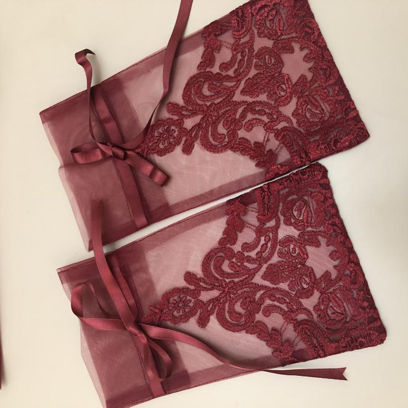 Buse Duvak Kuşak  Eldiven Set -Bordo-