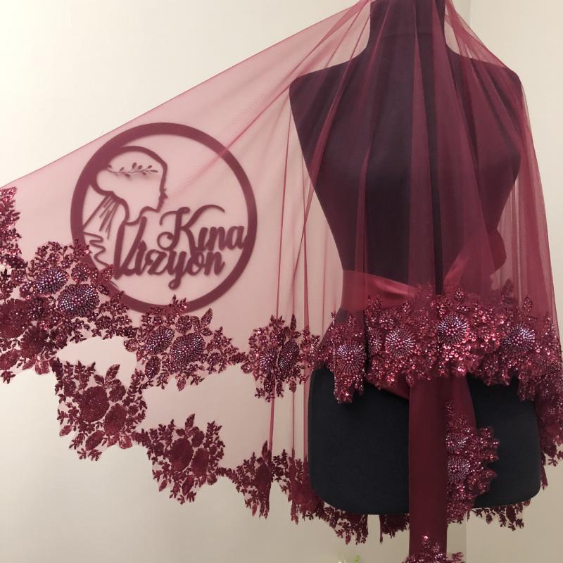 Katre Duvak Kuşak Eldiven  Set - Bordo -