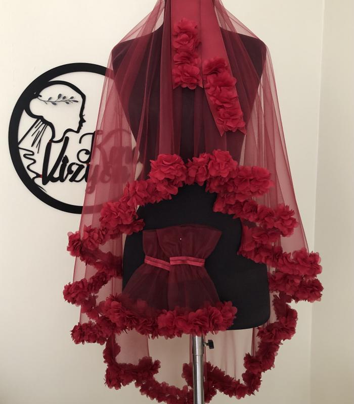 Lazer Çiçekli  Set -Bordo-