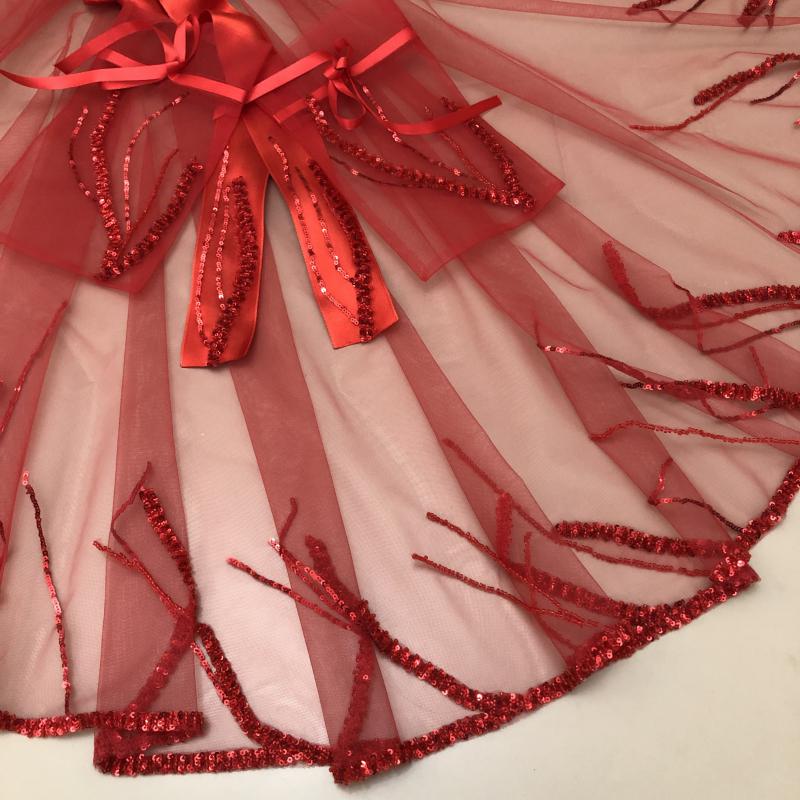 Butik Duvak - Duvak  Kuşak  Eldiven Set -Kırmızı-