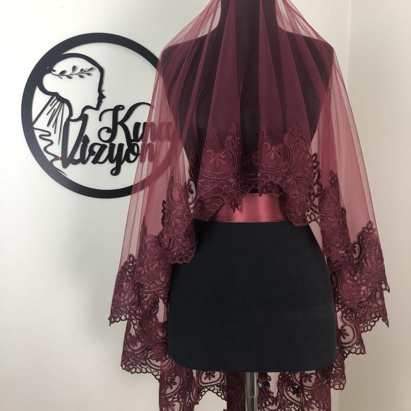 Romantik Duvak Kuşak Takımı - Bordo-