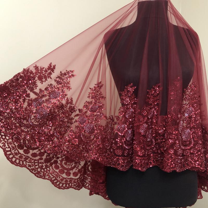 Hürrem Duvak Kuşak  Eldiven Set -Bordo-