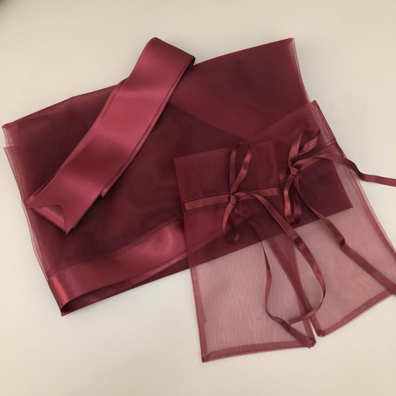Kurdeleli  Duvak Kuşak  Eldiven Set -Bordo-