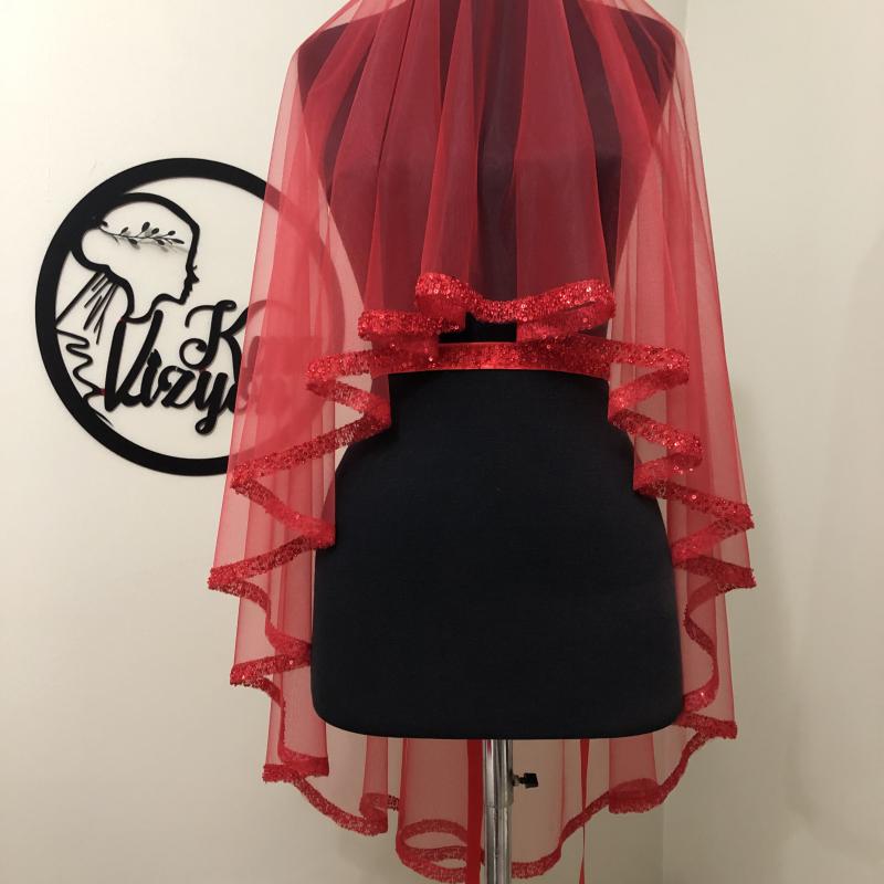 Zarif İşlemeli Duvak Kuşak -Kırmızı-