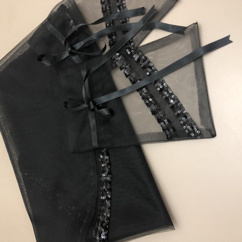 Payetli Duvak Eldiven Takımı  - Siyah-