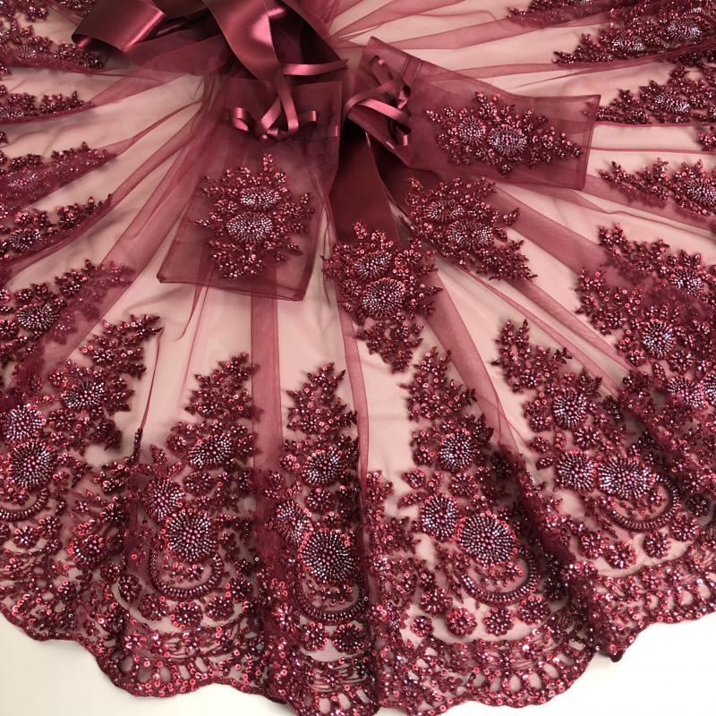 Hürrem Duvak Kuşak  Eldiven Set -Bordo-