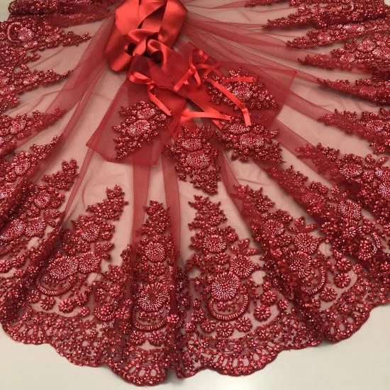 Hürrem Duvak Kuşak  Eldiven Set -Kırmızı-