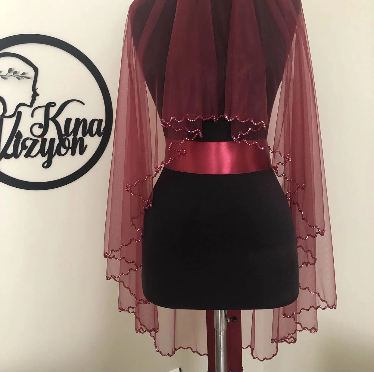 Crystal Duvak Kuşak -Bordo-