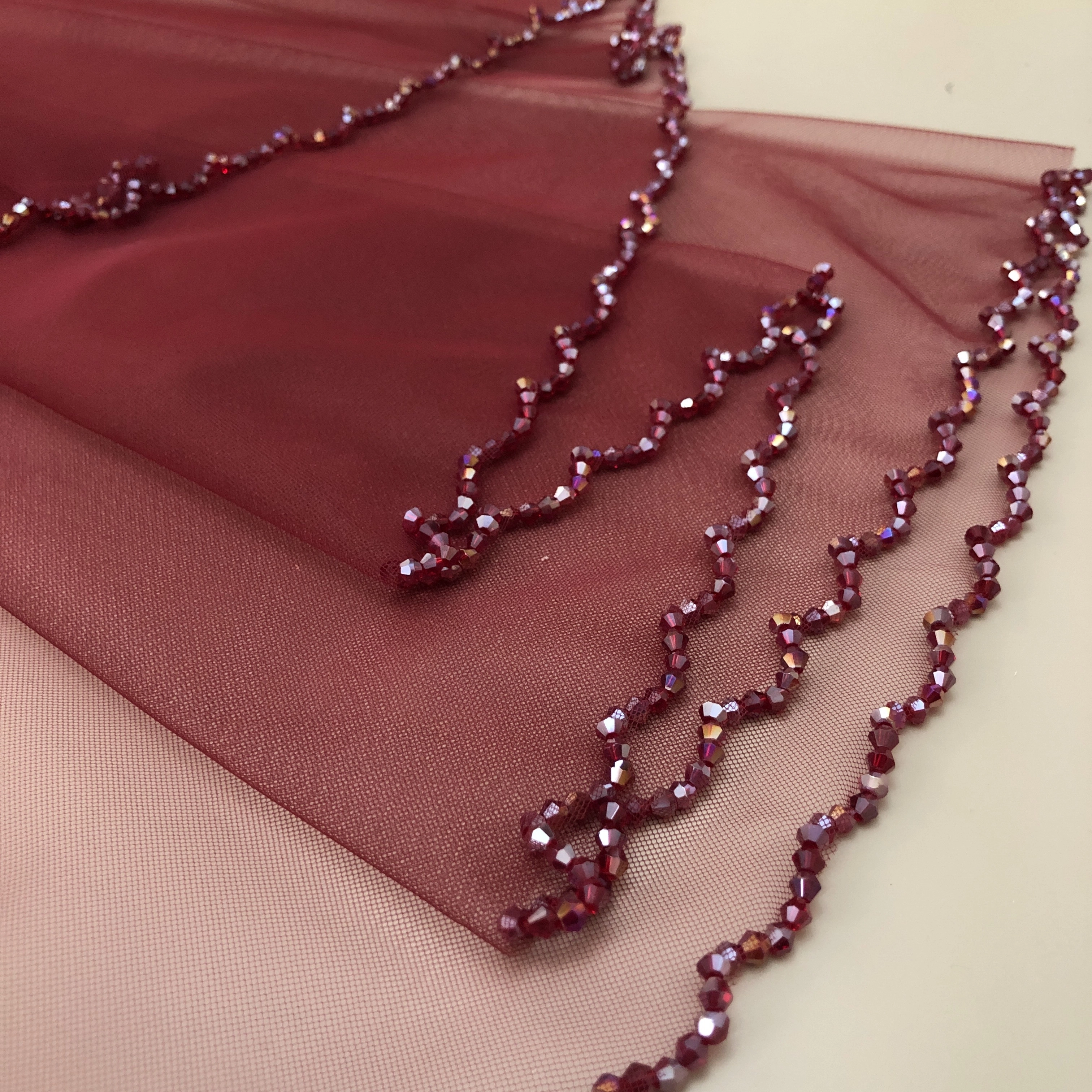  Crystal  Duvak Kuşak  Eldiven Set -Bordo-