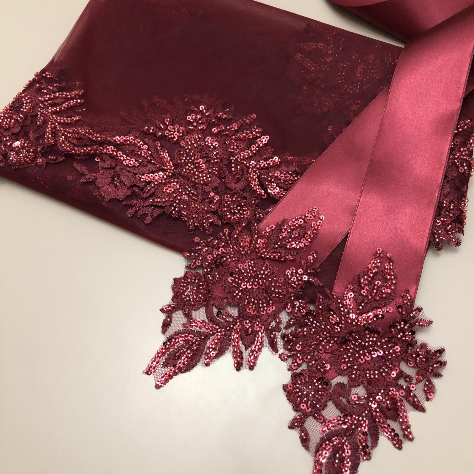 Lalezar Duvak Kuşak Takımı -Bordo-