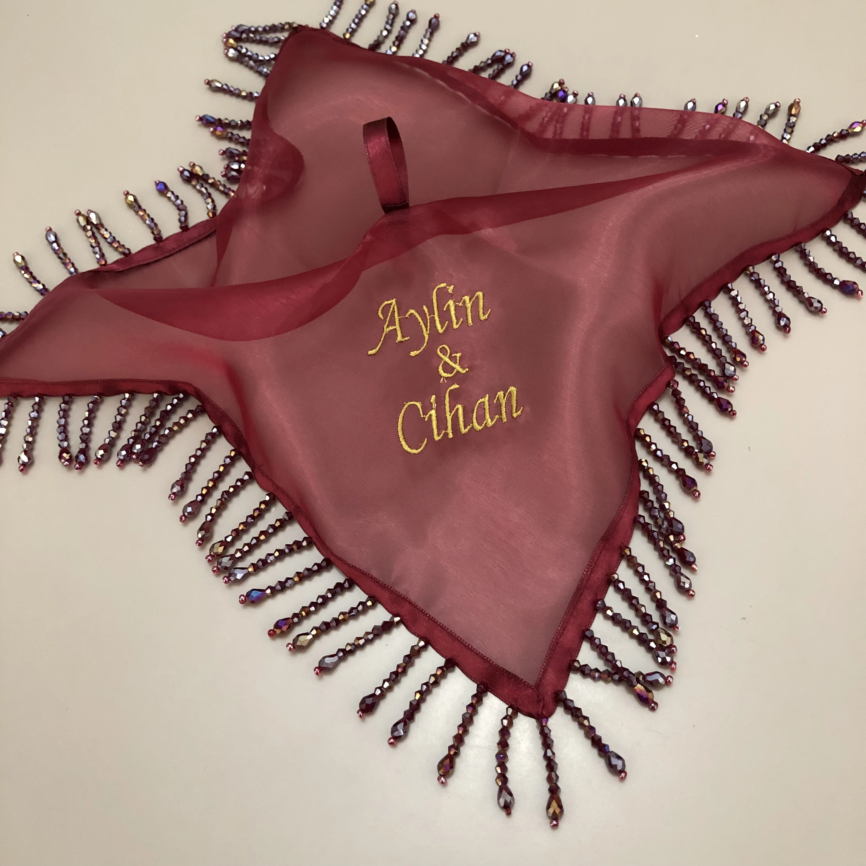 Crystal Gelin Mendili -Bordo-