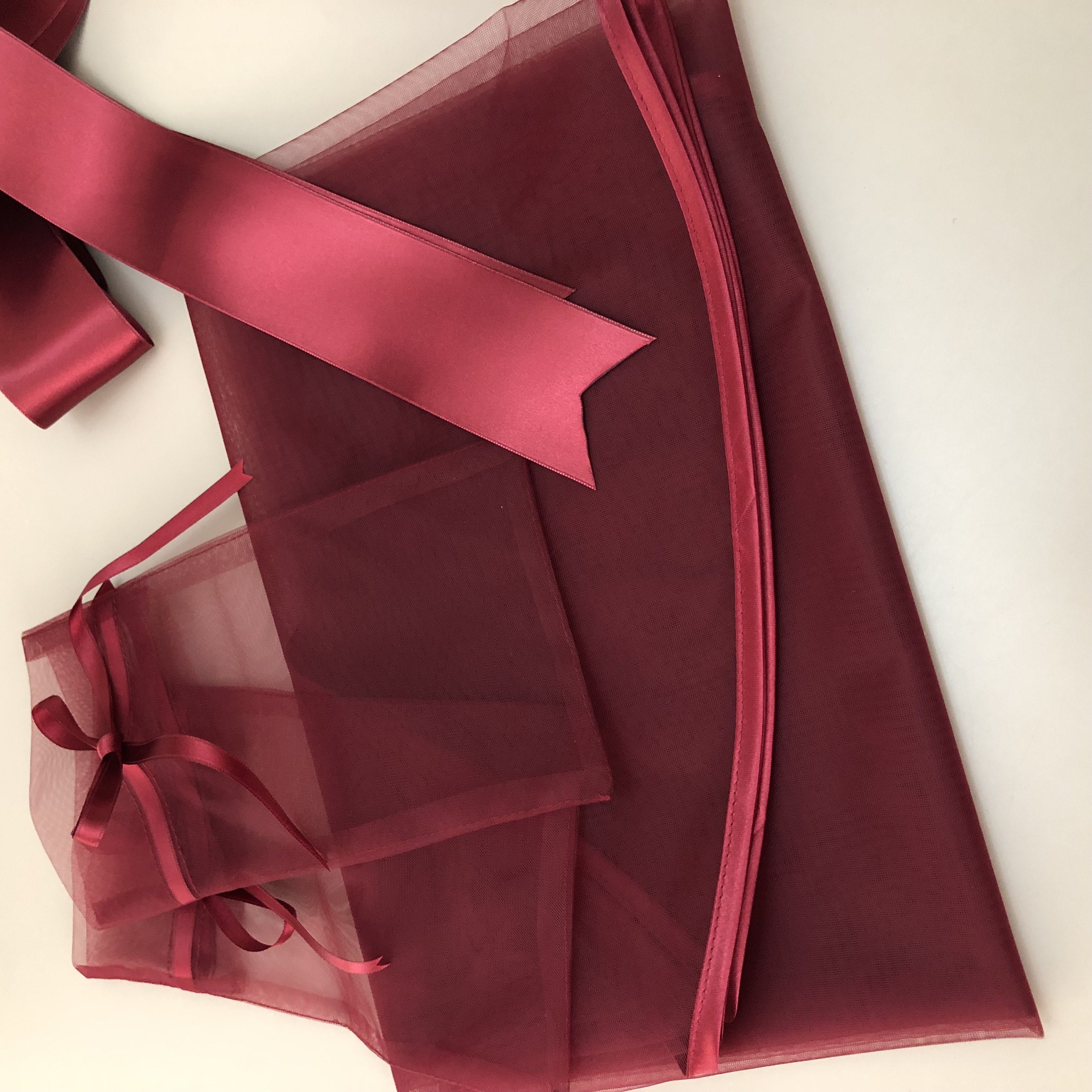  Biyeli Duvak Kuşak  Eldiven Set -Bordo-