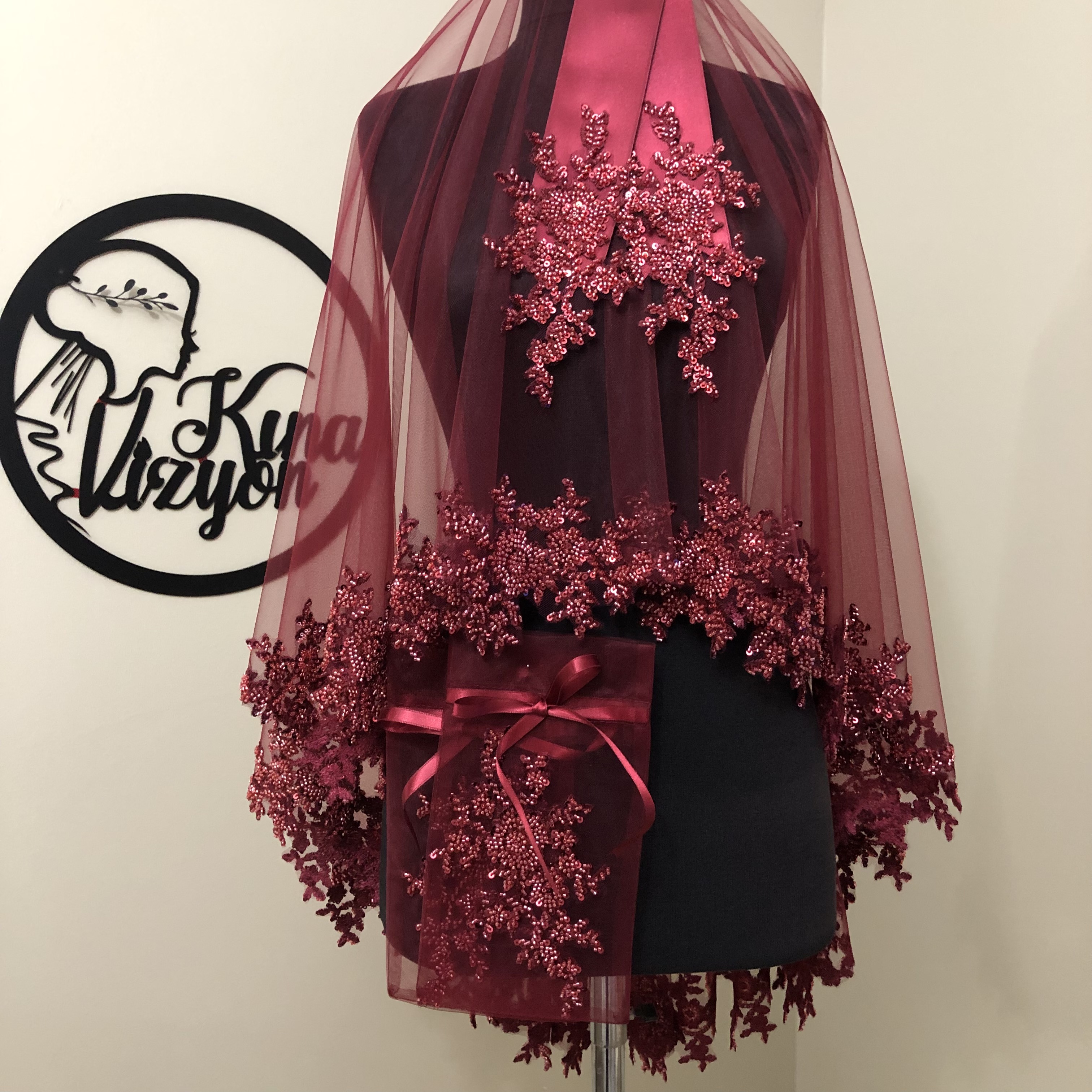 Rüya Duvak  Set - Bordo-