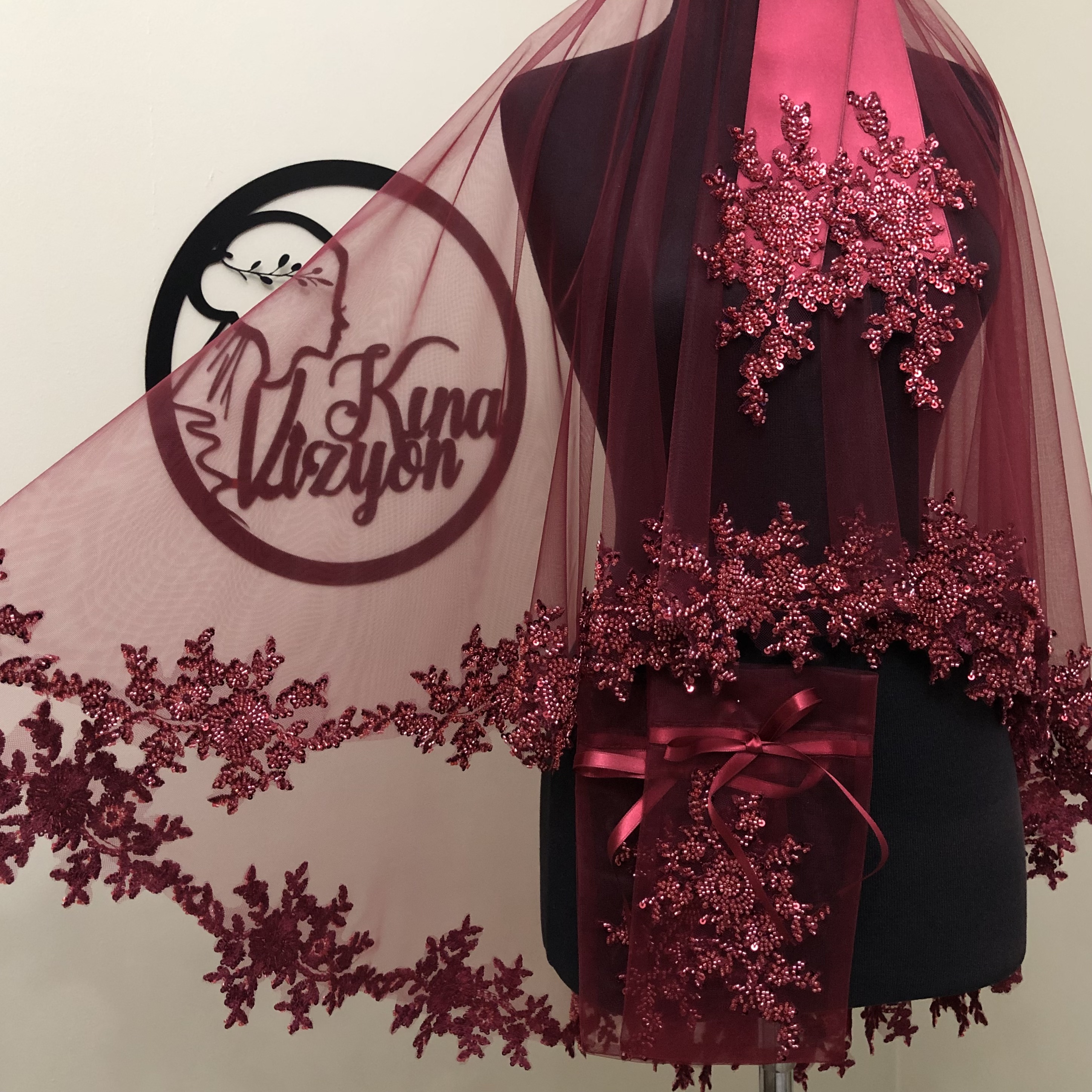 Rüya Duvak  Set - Bordo-