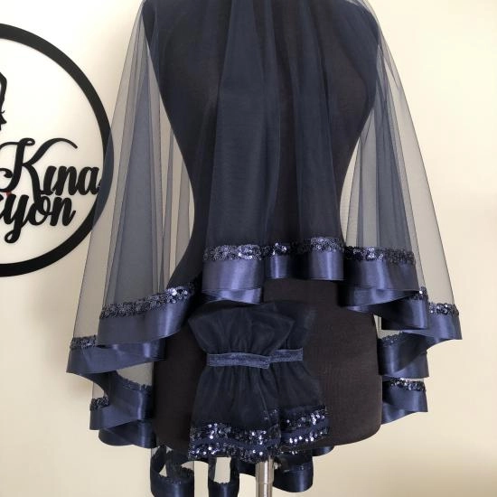 Reyyan  Duvak Eldiven Takımı  - Lacivert-